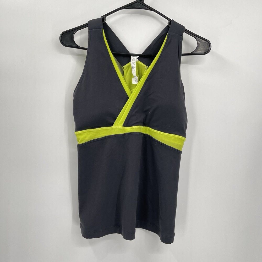 Lululemon 12 Wrap Front Tank Top Womens Grey Neon Lime Mesh Back Activewear